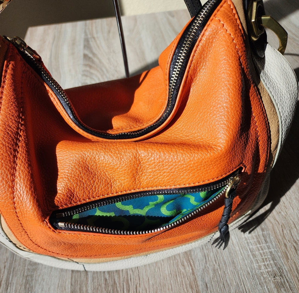 Orange and Cream orYANY Leather Shoulder Hobo Bag - Picture 4 of 9